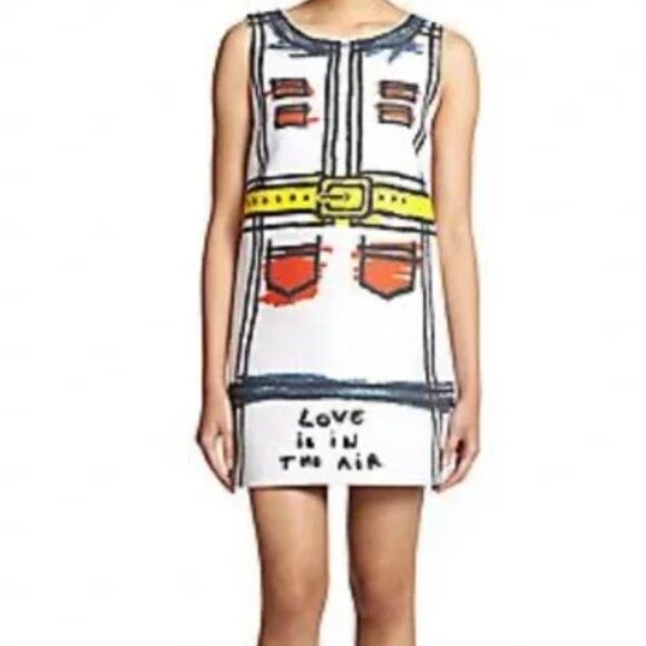 Alice + Olivia Love Is In The Air Trompe L'oeil WHITE BLUE MINI SHIFT DRESS 8 - Picture 9 of 15